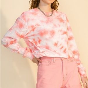 NEW Rose Pink Tie-Dye Long Sleeve Crewneck Shirt Size Small